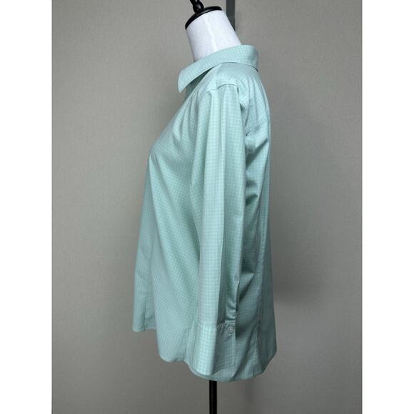 Eddie Bauer wrinkle resistant 3/4 sleeve button up green & White Women’s XL - Picture 9 of 16